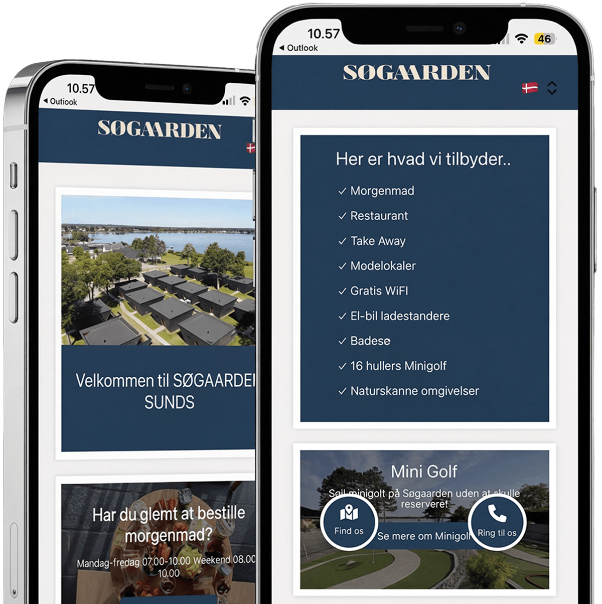 To mobiltelefoner med GoCampings app aktiv på skærmen