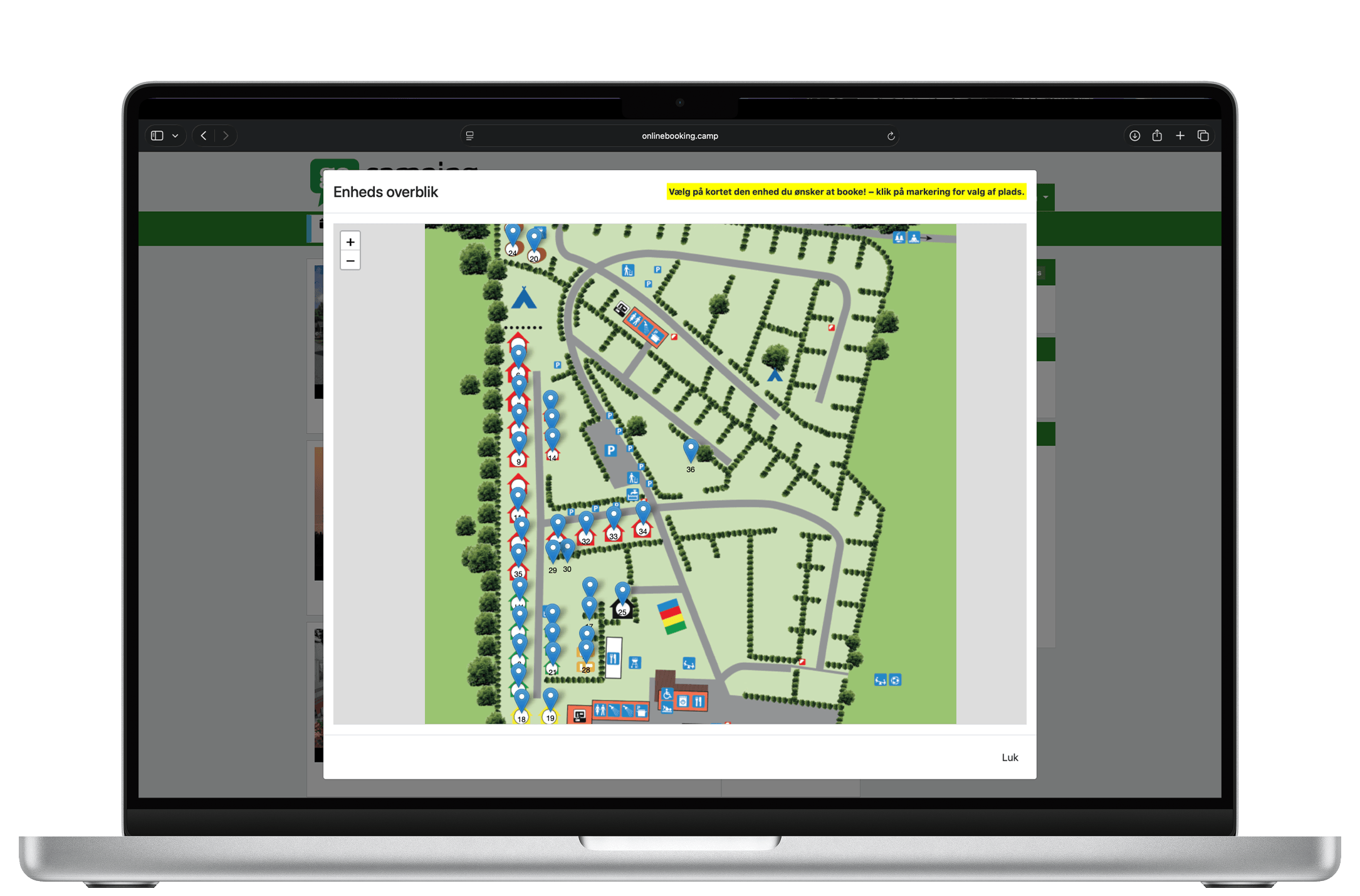 Pladskortet vises på Bærbar PC. Kortet er enkelt at sætte op og det er let at integrere med bomme, kodebrikker, magnetkort og adgangskort.