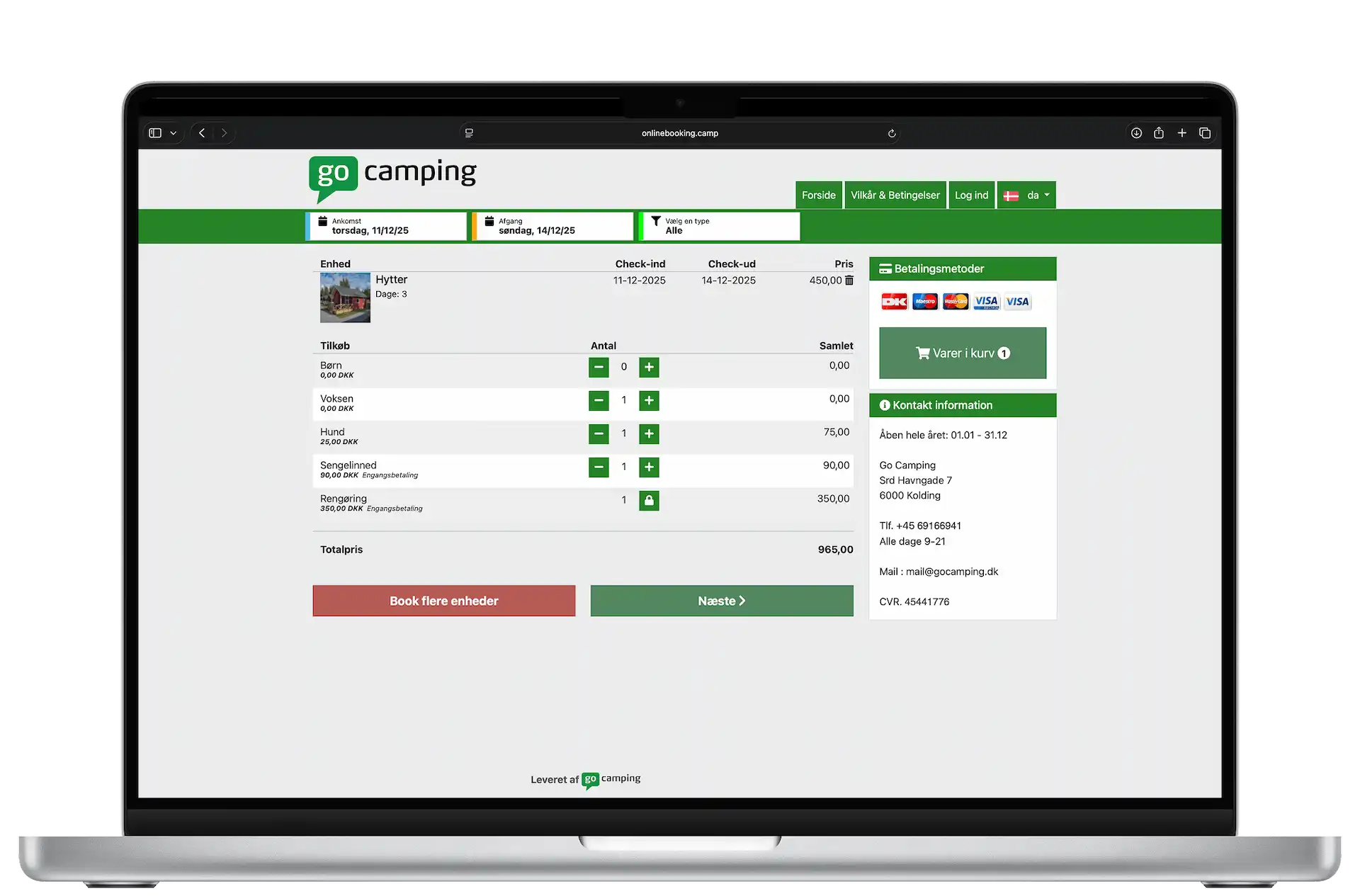 Brugerrejsen i bookingsystemet – bookingsiden i GoCamping