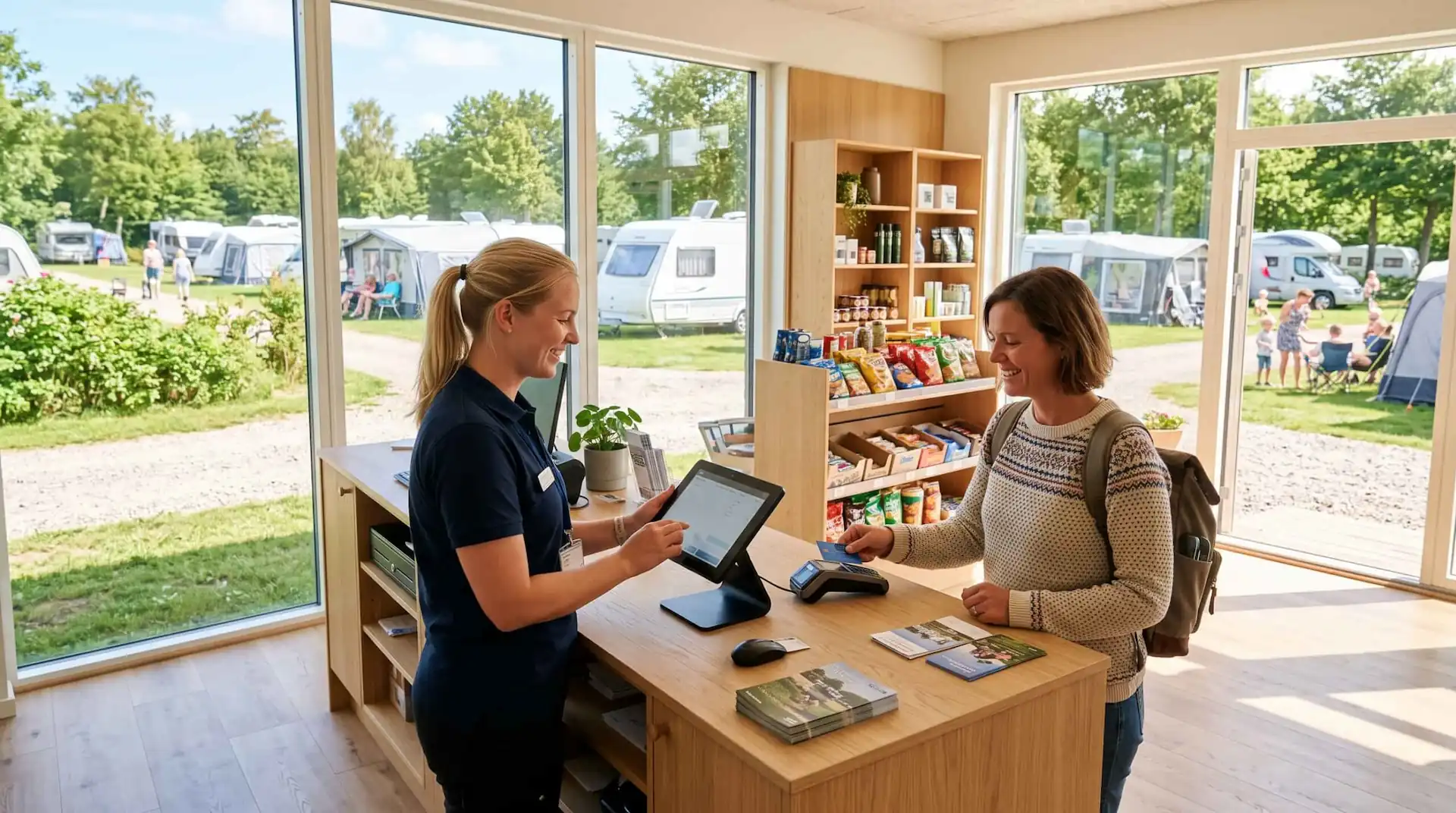 receptionist-paa-campingplads-modtager-betaling-via-pos-system